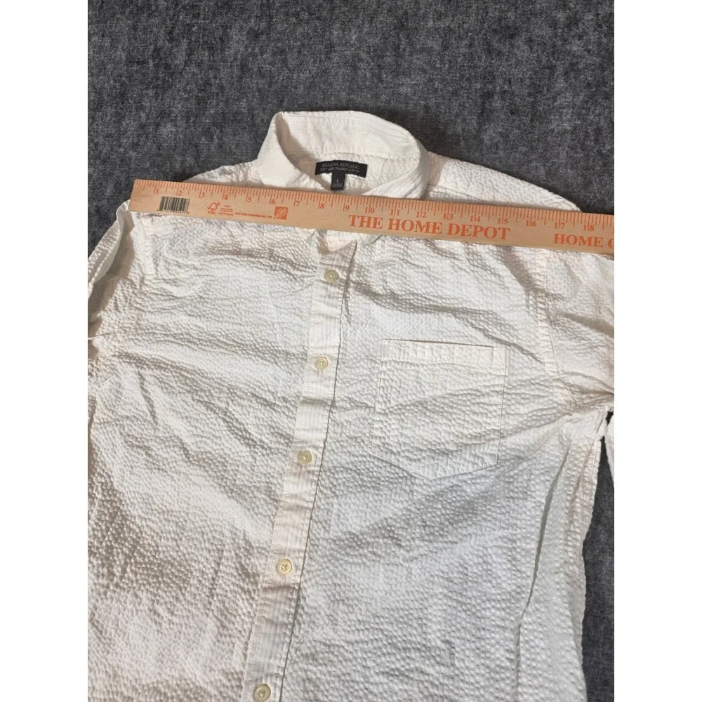 Mens L Shirt White Seersucker Tailored Slim Fit Button Down Banana Republic